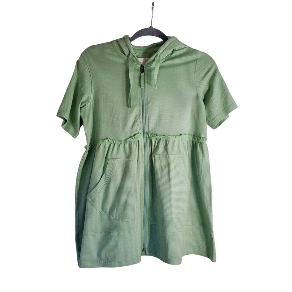 Evy's Tree 'The Alisha' Green Striped Lightweight Ruffles Zip Hoodie, Size XS